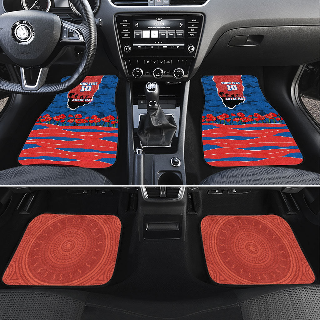 Personalized Newcastle Knights ANZAC Tribute Car Mats Poppy Field Soldier Silhouette Aboriginal Rugby Mascot