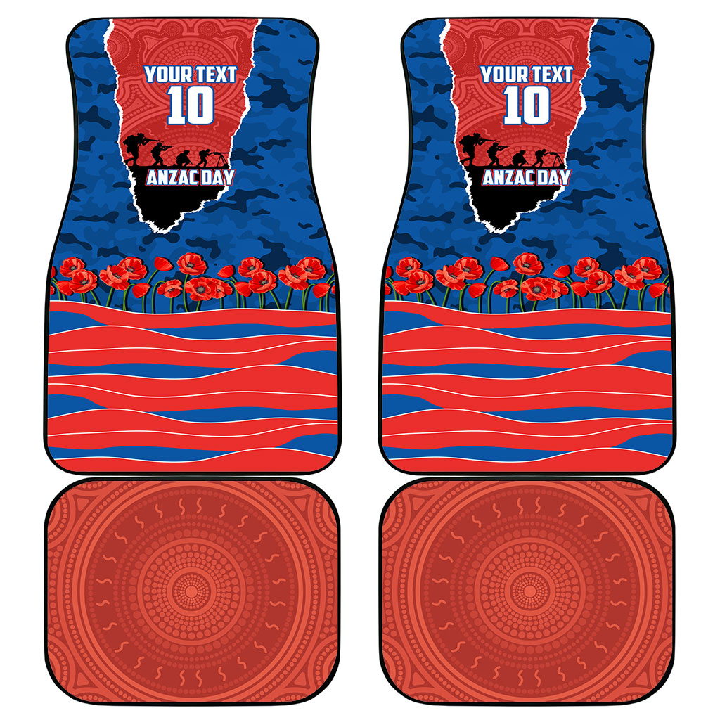 Personalized Newcastle Knights ANZAC Tribute Car Mats Poppy Field Soldier Silhouette Aboriginal Rugby Mascot