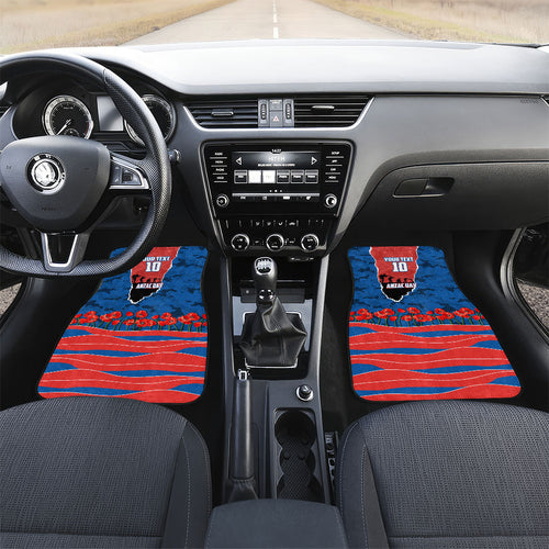 Personalized Newcastle Knights ANZAC Tribute Car Mats Poppy Field Soldier Silhouette Aboriginal Rugby Mascot