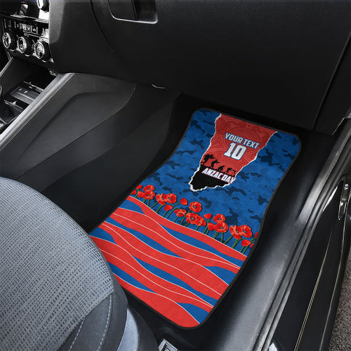 Personalized Newcastle Knights ANZAC Tribute Car Mats Poppy Field Soldier Silhouette Aboriginal Rugby Mascot
