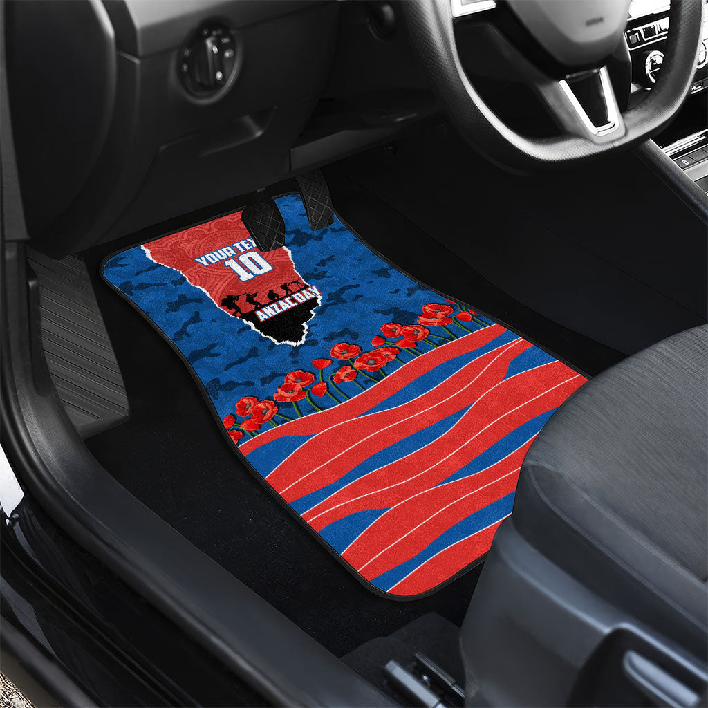 Personalized Newcastle Knights ANZAC Tribute Car Mats Poppy Field Soldier Silhouette Aboriginal Rugby Mascot