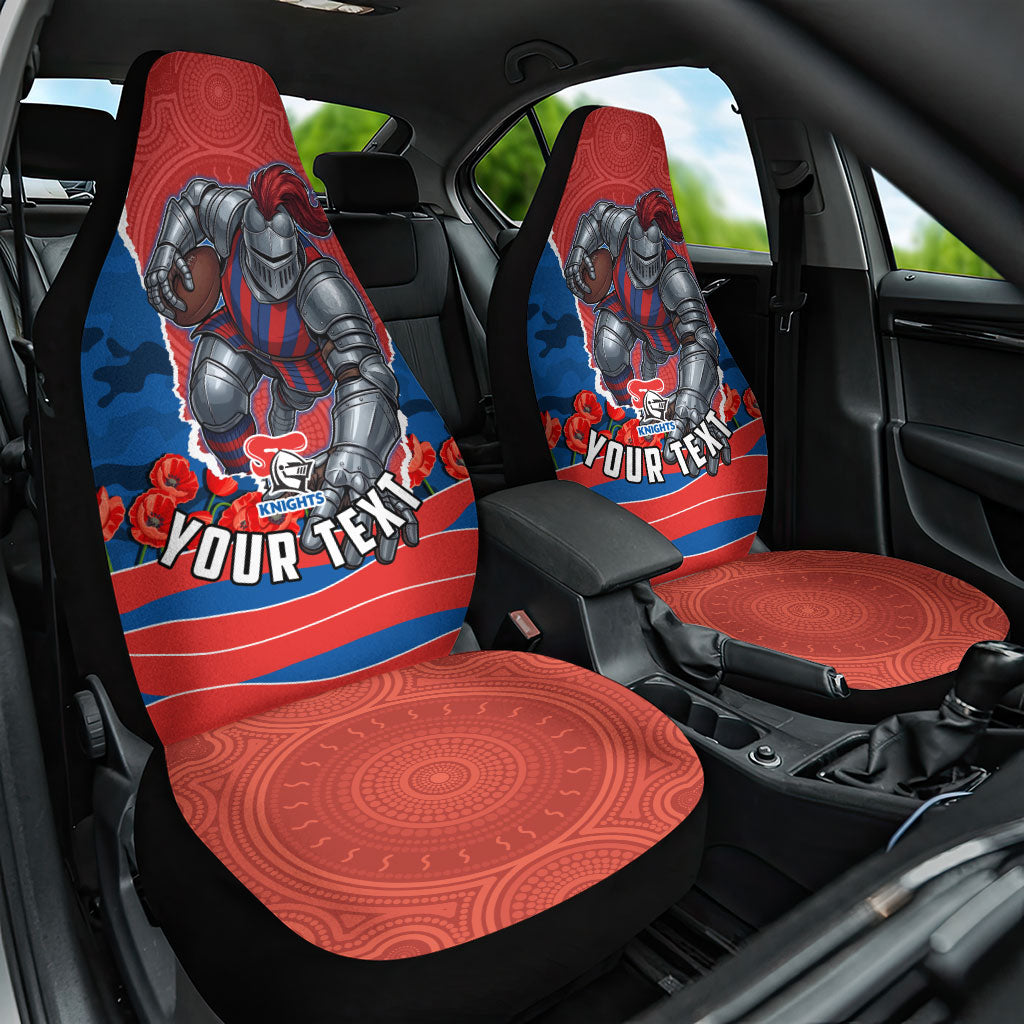 Personalized Newcastle Knights ANZAC Tribute Car Seat Cover Poppy Field Soldier Silhouette Aboriginal Rugby Mascot