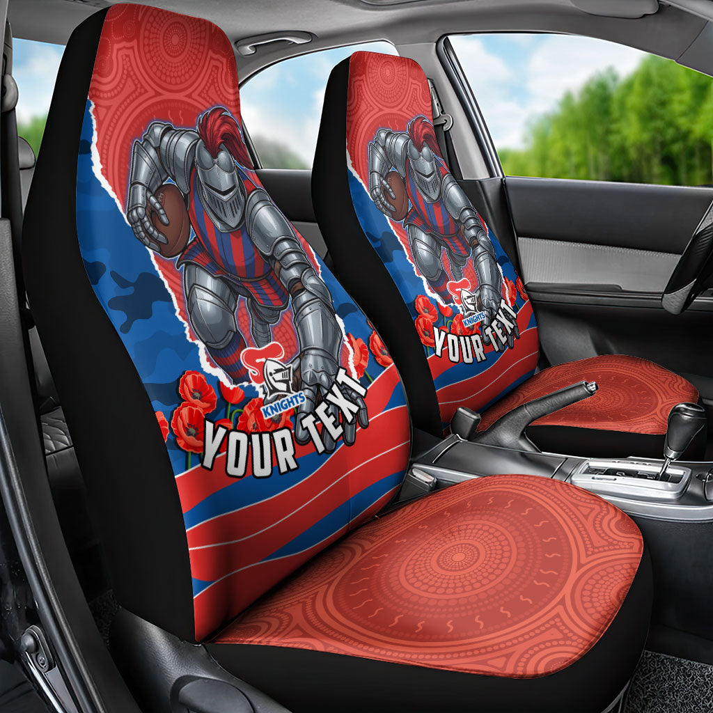 Personalized Newcastle Knights ANZAC Tribute Car Seat Cover Poppy Field Soldier Silhouette Aboriginal Rugby Mascot