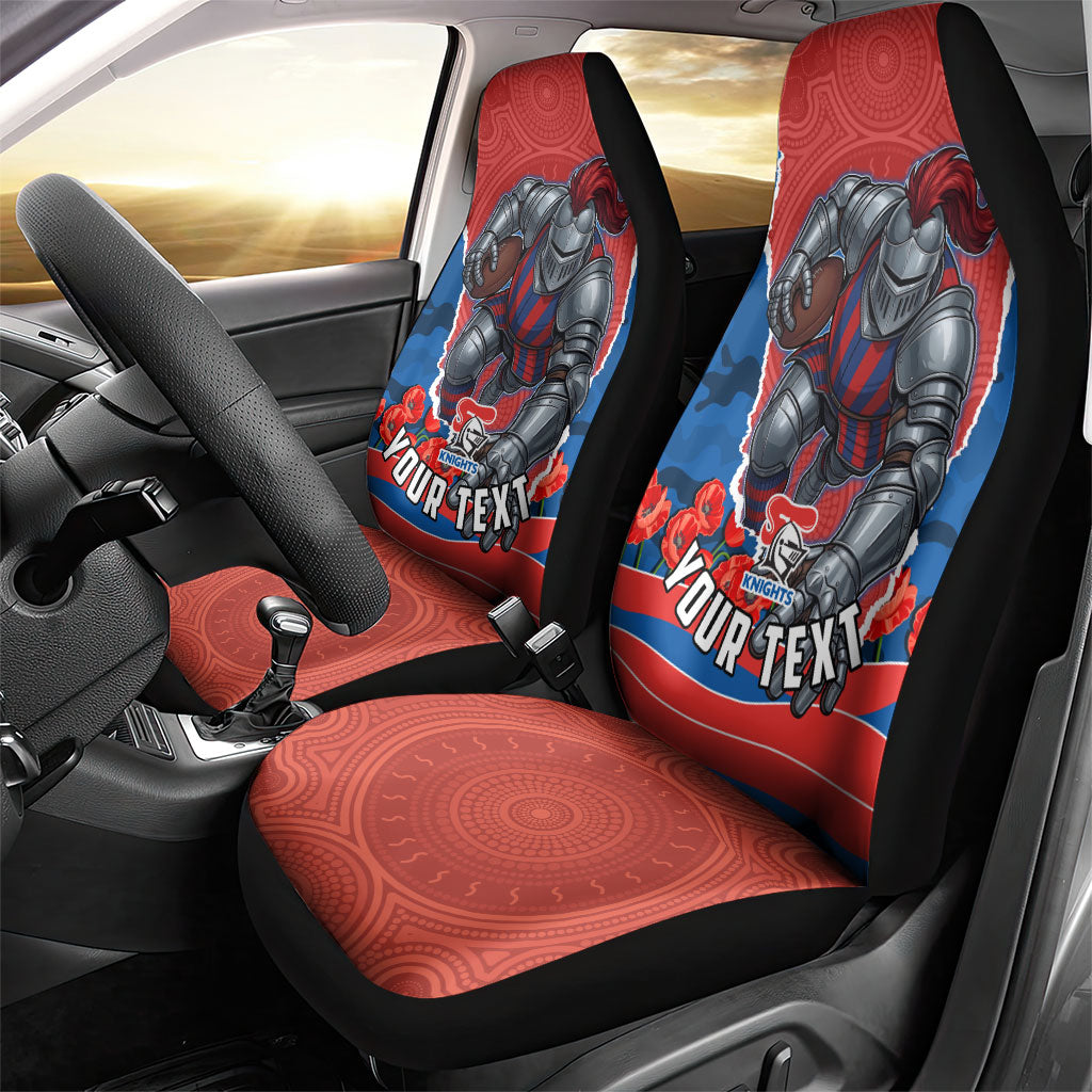 Personalized Newcastle Knights ANZAC Tribute Car Seat Cover Poppy Field Soldier Silhouette Aboriginal Rugby Mascot