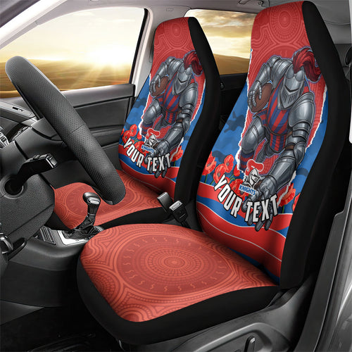 Personalized Newcastle Knights ANZAC Tribute Car Seat Cover Poppy Field Soldier Silhouette Aboriginal Rugby Mascot