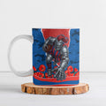 Personalized Newcastle Knights ANZAC Tribute Ceramic Mug Poppy Field Soldier Silhouette Aboriginal Rugby Mascot