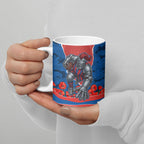 Personalized Newcastle Knights ANZAC Tribute Ceramic Mug Poppy Field Soldier Silhouette Aboriginal Rugby Mascot