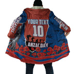 Personalized Newcastle Knights ANZAC Tribute Cloak Poppy Field Soldier Silhouette Aboriginal Rugby Mascot