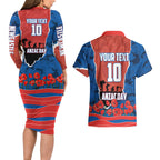 Personalized Newcastle Knights ANZAC Tribute Couples Matching Long Sleeve Bodycon Dress and Hawaiian Shirt Poppy Field Soldier Silhouette Aboriginal Rugby Mascot