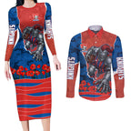 Personalized Newcastle Knights ANZAC Tribute Couples Matching Long Sleeve Bodycon Dress and Long Sleeve Button Shirt Poppy Field Soldier Silhouette Aboriginal Rugby Mascot