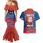 Personalized Newcastle Knights ANZAC Tribute Couples Matching Mermaid Dress and Hawaiian Shirt Poppy Field Soldier Silhouette Aboriginal Rugby Mascot