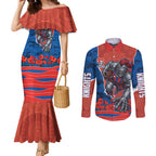 Personalized Newcastle Knights ANZAC Tribute Couples Matching Mermaid Dress and Long Sleeve Button Shirt Poppy Field Soldier Silhouette Aboriginal Rugby Mascot