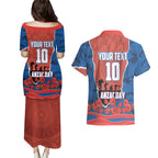 Personalized Newcastle Knights ANZAC Tribute Couples Matching Puletasi and Hawaiian Shirt Poppy Field Soldier Silhouette Aboriginal Rugby Mascot