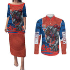 Personalized Newcastle Knights ANZAC Tribute Couples Matching Puletasi and Long Sleeve Button Shirt Poppy Field Soldier Silhouette Aboriginal Rugby Mascot