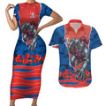 Personalized Newcastle Knights ANZAC Tribute Couples Matching Short Sleeve Bodycon Dress and Hawaiian Shirt Poppy Field Soldier Silhouette Aboriginal Rugby Mascot