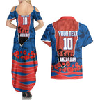 Personalized Newcastle Knights ANZAC Tribute Couples Matching Summer Maxi Dress and Hawaiian Shirt Poppy Field Soldier Silhouette Aboriginal Rugby Mascot