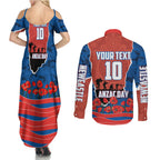 Personalized Newcastle Knights ANZAC Tribute Couples Matching Summer Maxi Dress and Long Sleeve Button Shirt Poppy Field Soldier Silhouette Aboriginal Rugby Mascot