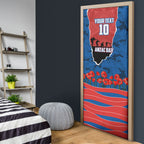 Personalized Newcastle Knights ANZAC Tribute Door Cover Poppy Field Soldier Silhouette Aboriginal Rugby Mascot