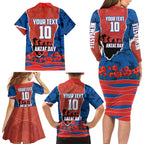 Personalized Newcastle Knights ANZAC Tribute Family Matching Long Sleeve Bodycon Dress and Hawaiian Shirt Poppy Field Soldier Silhouette Aboriginal Rugby Mascot