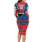 Personalized Newcastle Knights ANZAC Tribute Family Matching Long Sleeve Bodycon Dress and Hawaiian Shirt Poppy Field Soldier Silhouette Aboriginal Rugby Mascot