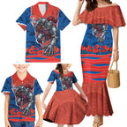 Personalized Newcastle Knights ANZAC Tribute Family Matching Mermaid Dress and Hawaiian Shirt Poppy Field Soldier Silhouette Aboriginal Rugby Mascot