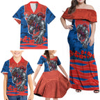 Personalized Newcastle Knights ANZAC Tribute Family Matching Off Shoulder Maxi Dress and Hawaiian Shirt Poppy Field Soldier Silhouette Aboriginal Rugby Mascot