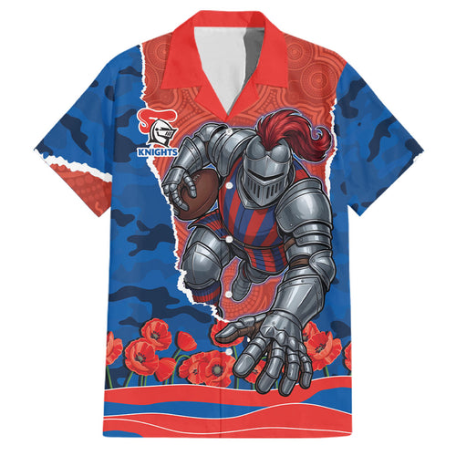 Personalized Newcastle Knights ANZAC Tribute Family Matching Off Shoulder Maxi Dress and Hawaiian Shirt Poppy Field Soldier Silhouette Aboriginal Rugby Mascot