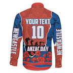 Personalized Newcastle Knights ANZAC Tribute Family Matching Off Shoulder Maxi Dress and Hawaiian Shirt Poppy Field Soldier Silhouette Aboriginal Rugby Mascot