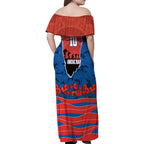 Personalized Newcastle Knights ANZAC Tribute Family Matching Off Shoulder Maxi Dress and Hawaiian Shirt Poppy Field Soldier Silhouette Aboriginal Rugby Mascot
