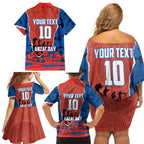 Personalized Newcastle Knights ANZAC Tribute Family Matching Off Shoulder Short Dress and Hawaiian Shirt Poppy Field Soldier Silhouette Aboriginal Rugby Mascot
