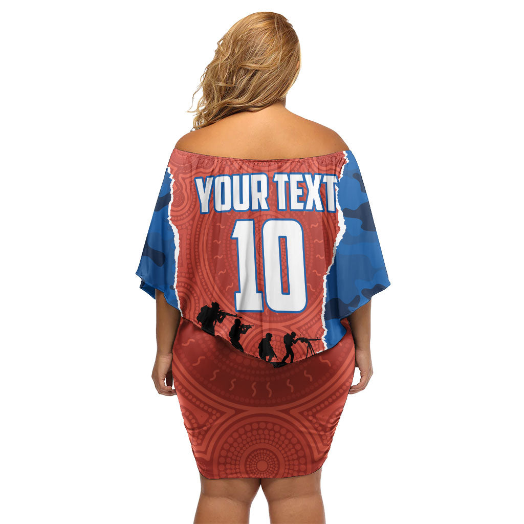 Personalized Newcastle Knights ANZAC Tribute Family Matching Off Shoulder Short Dress and Hawaiian Shirt Poppy Field Soldier Silhouette Aboriginal Rugby Mascot