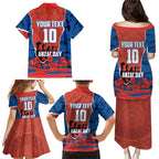 Personalized Newcastle Knights ANZAC Tribute Family Matching Puletasi and Hawaiian Shirt Poppy Field Soldier Silhouette Aboriginal Rugby Mascot