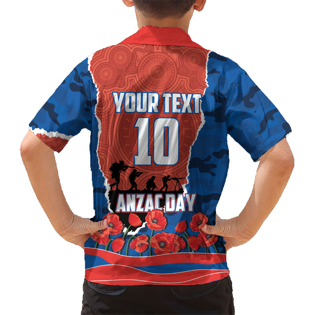 Personalized Newcastle Knights ANZAC Tribute Family Matching Summer Maxi Dress and Hawaiian Shirt Poppy Field Soldier Silhouette Aboriginal Rugby Mascot