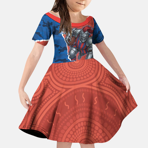 Personalized Newcastle Knights ANZAC Tribute Family Matching Summer Maxi Dress and Hawaiian Shirt Poppy Field Soldier Silhouette Aboriginal Rugby Mascot