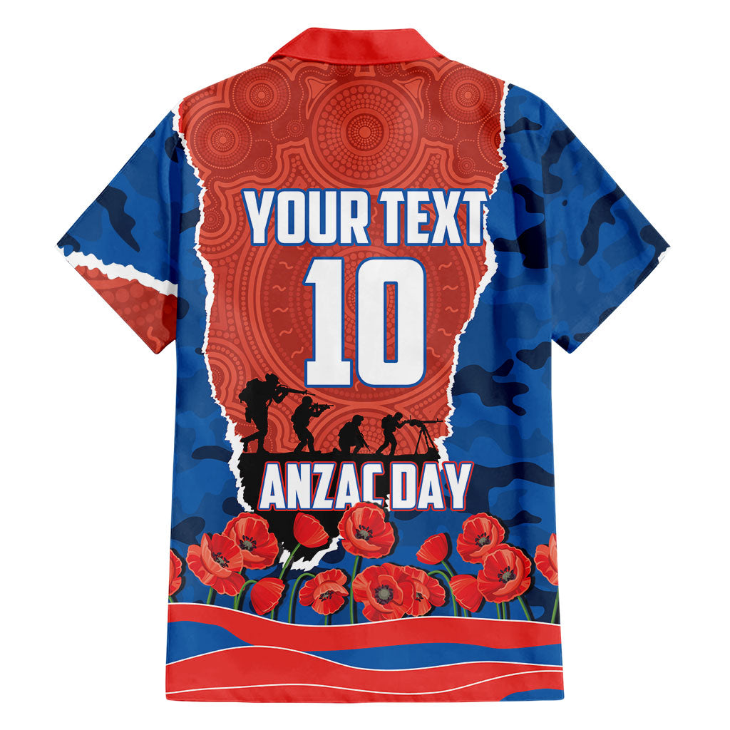 Personalized Newcastle Knights ANZAC Tribute Family Matching Summer Maxi Dress and Hawaiian Shirt Poppy Field Soldier Silhouette Aboriginal Rugby Mascot