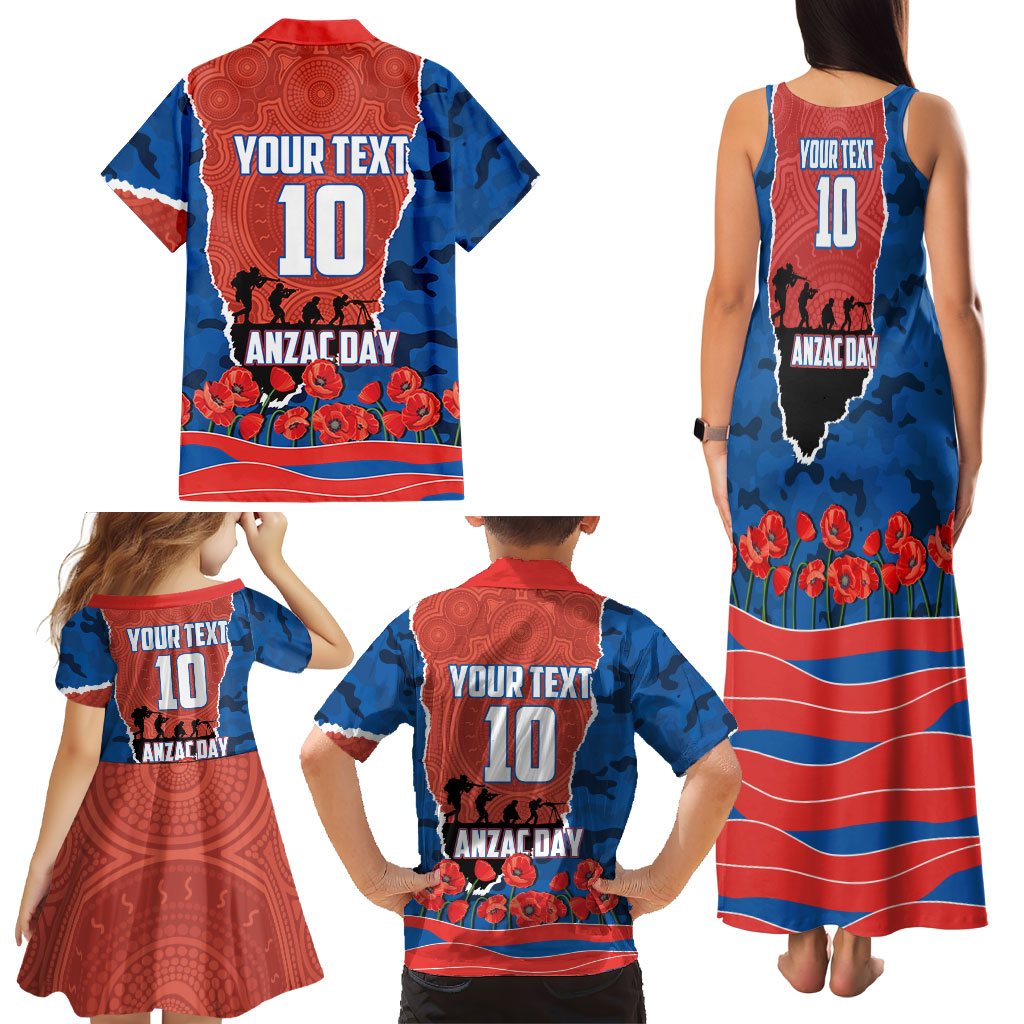 Personalized Newcastle Knights ANZAC Tribute Family Matching Tank Maxi Dress and Hawaiian Shirt Poppy Field Soldier Silhouette Aboriginal Rugby Mascot