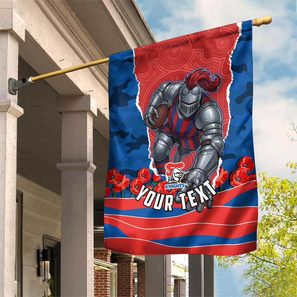 Personalized Newcastle Knights ANZAC Tribute Garden Flag Poppy Field Soldier Silhouette Aboriginal Rugby Mascot