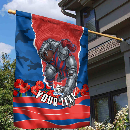 Personalized Newcastle Knights ANZAC Tribute Garden Flag Poppy Field Soldier Silhouette Aboriginal Rugby Mascot