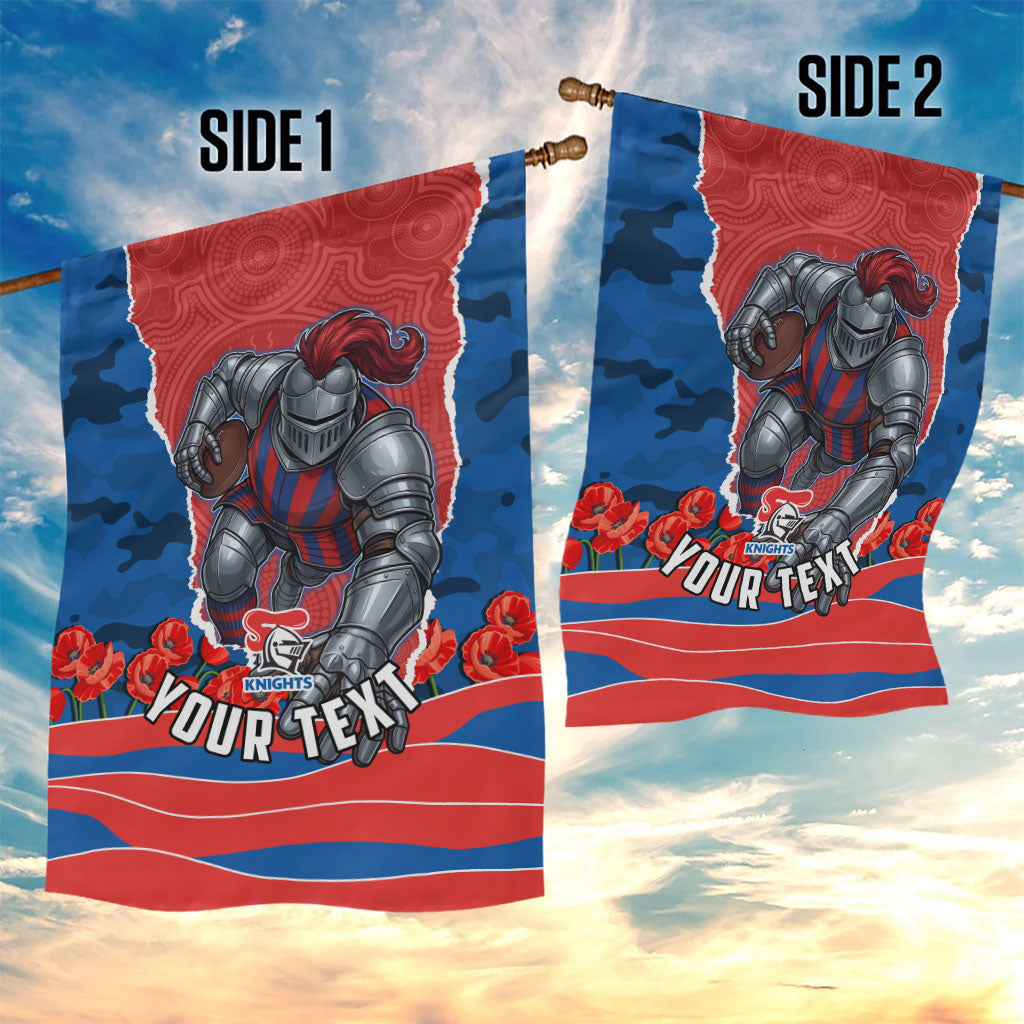 Personalized Newcastle Knights ANZAC Tribute Garden Flag Poppy Field Soldier Silhouette Aboriginal Rugby Mascot