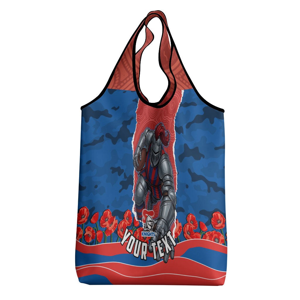 Personalized Newcastle Knights ANZAC Tribute Grocery Bag Poppy Field Soldier Silhouette Aboriginal Rugby Mascot