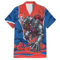 Personalized Newcastle Knights ANZAC Tribute Hawaiian Shirt Poppy Field Soldier Silhouette Aboriginal Rugby Mascot