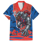 Personalized Newcastle Knights ANZAC Tribute Hawaiian Shirt Poppy Field Soldier Silhouette Aboriginal Rugby Mascot