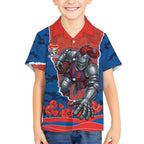 Personalized Newcastle Knights ANZAC Tribute Hawaiian Shirt Poppy Field Soldier Silhouette Aboriginal Rugby Mascot
