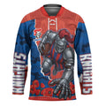 Personalized Newcastle Knights ANZAC Tribute Hockey Jersey Poppy Field Soldier Silhouette Aboriginal Rugby Mascot
