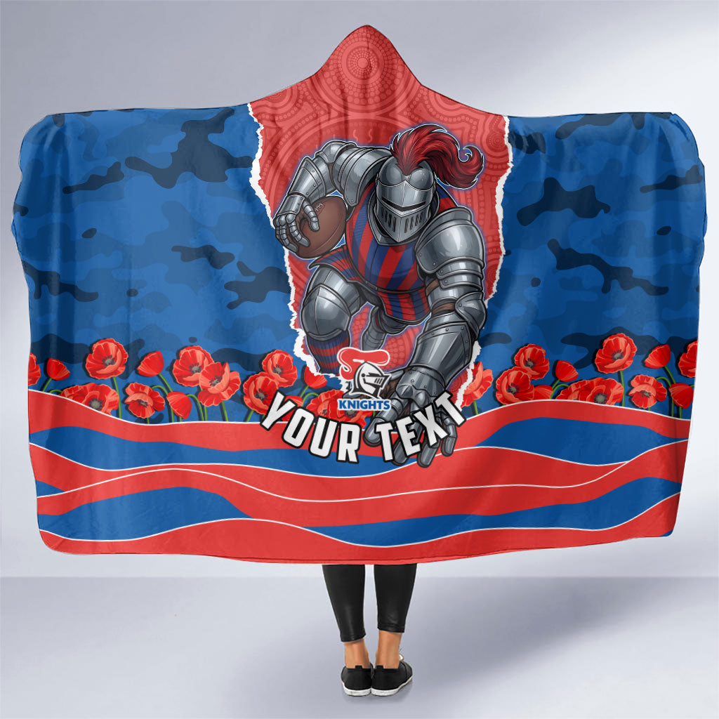Personalized Newcastle Knights ANZAC Tribute Hooded Blanket Poppy Field Soldier Silhouette Aboriginal Rugby Mascot