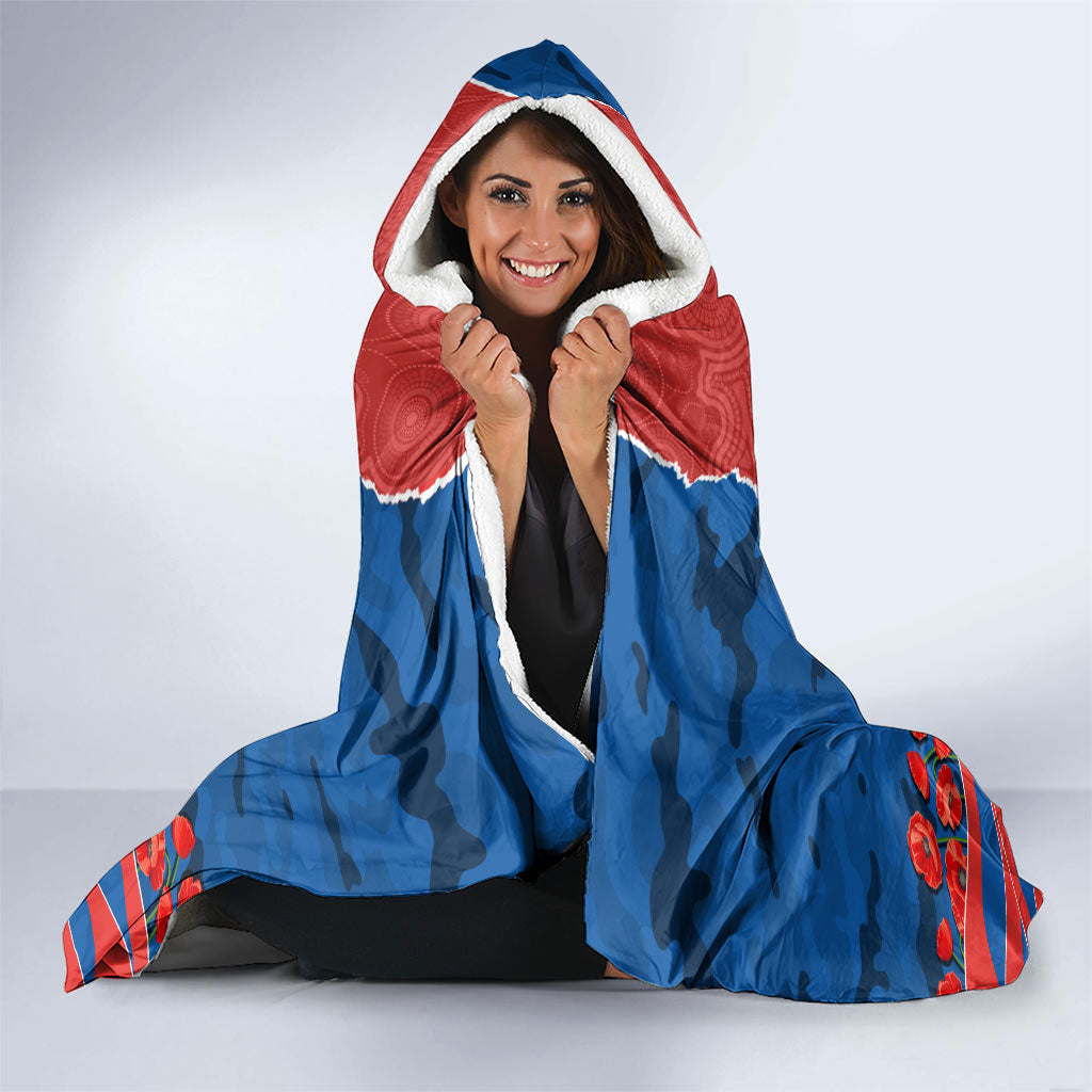 Personalized Newcastle Knights ANZAC Tribute Hooded Blanket Poppy Field Soldier Silhouette Aboriginal Rugby Mascot