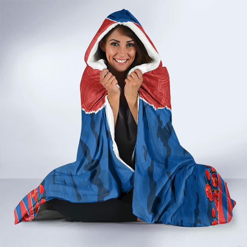 Personalized Newcastle Knights ANZAC Tribute Hooded Blanket Poppy Field Soldier Silhouette Aboriginal Rugby Mascot