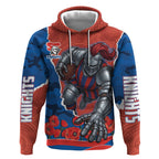 Personalized Newcastle Knights ANZAC Tribute Hoodie Poppy Field Soldier Silhouette Aboriginal Rugby Mascot