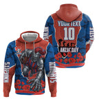 Personalized Newcastle Knights ANZAC Tribute Hoodie Poppy Field Soldier Silhouette Aboriginal Rugby Mascot