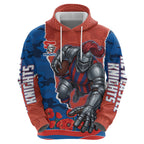 Personalized Newcastle Knights ANZAC Tribute Hoodie Poppy Field Soldier Silhouette Aboriginal Rugby Mascot